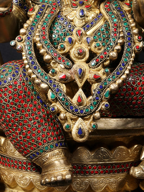 26'' Four Hand Ganesha Seated On Throne | Fine Stone Work