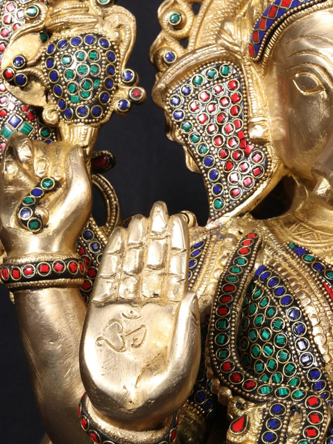 26'' Four Hand Ganesha Seated On Throne | Fine Stone Work