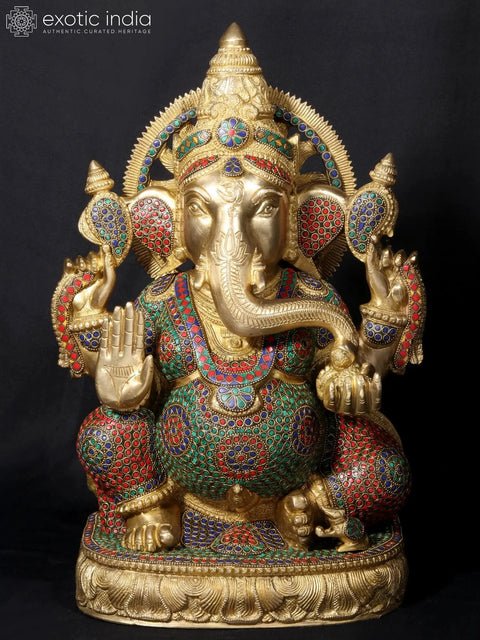 18'' Hindu God Ganesha On Oval Base | Fine Stone Work