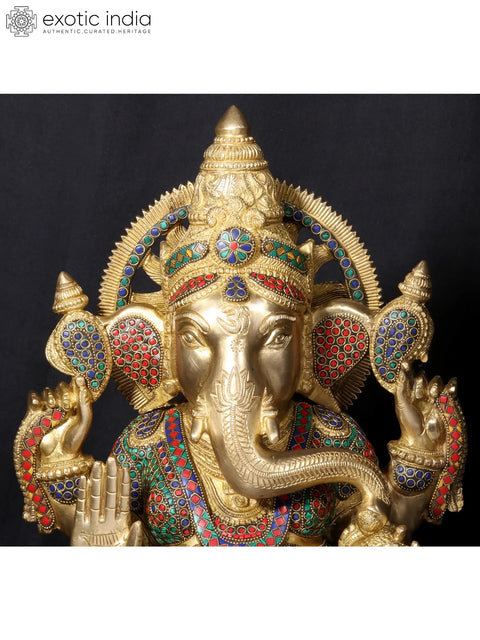 18'' Hindu God Ganesha On Oval Base | Fine Stone Work
