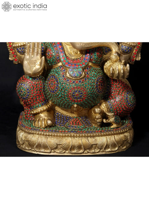 18'' Hindu God Ganesha On Oval Base | Fine Stone Work