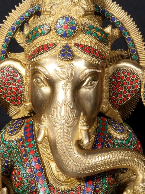 18'' Hindu God Ganesha On Oval Base | Fine Stone Work