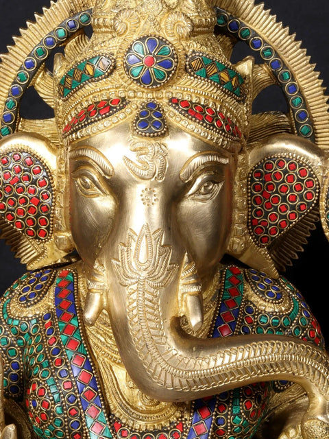 18'' Hindu God Ganesha On Oval Base | Fine Stone Work