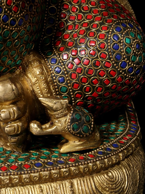 18'' Hindu God Ganesha On Oval Base | Fine Stone Work