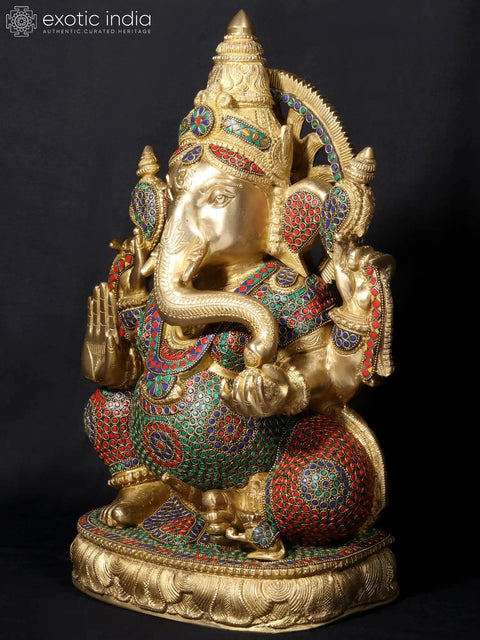 18'' Hindu God Ganesha On Oval Base | Fine Stone Work