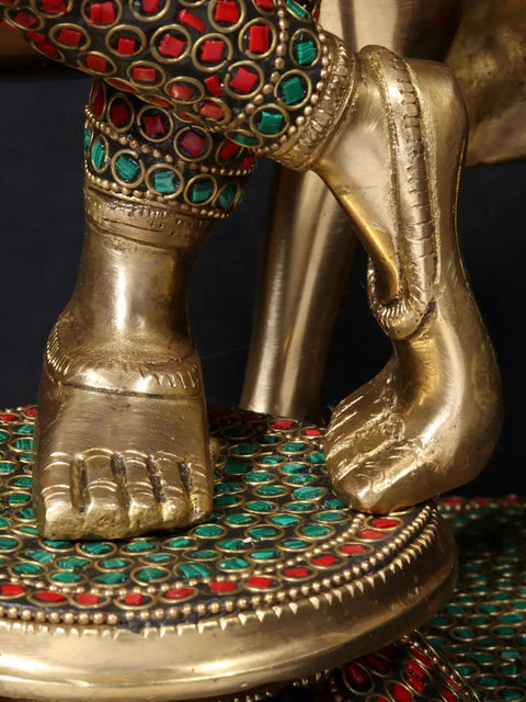 25'' Hindu God Krishna Playing Flute On Base | Fine Stone Work