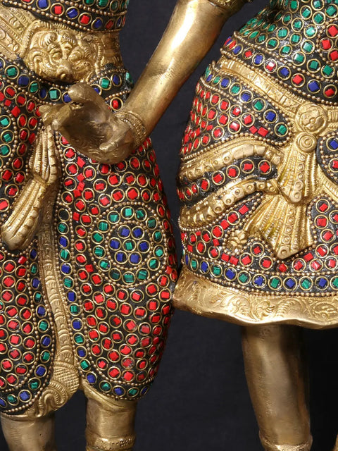 24'' Krishna Playing Flute With Radha Dancing | Fine Stone Work