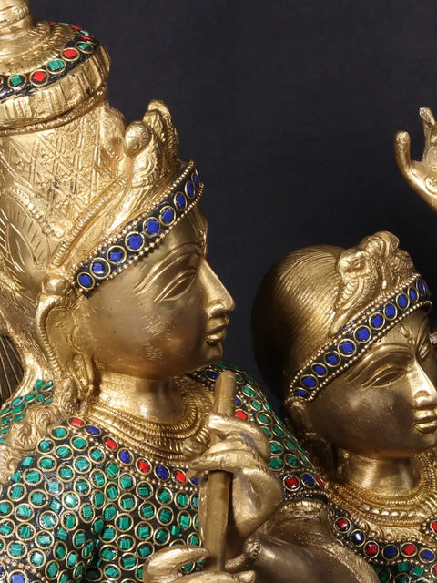 24'' Krishna Playing Flute With Radha Dancing | Fine Stone Work
