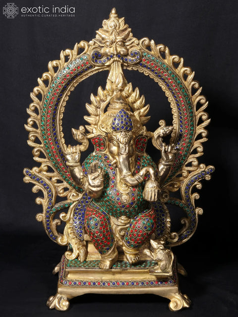 16'' Ganesha Seated On Chowki | Fine Stone Work