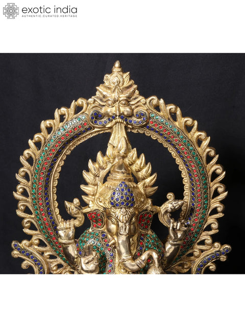 16'' Ganesha Seated On Chowki | Fine Stone Work
