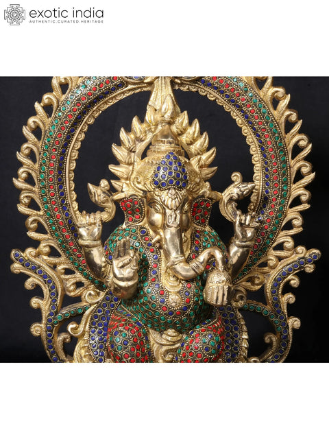 16'' Ganesha Seated On Chowki | Fine Stone Work