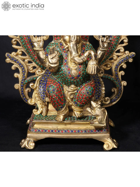 16'' Ganesha Seated On Chowki | Fine Stone Work