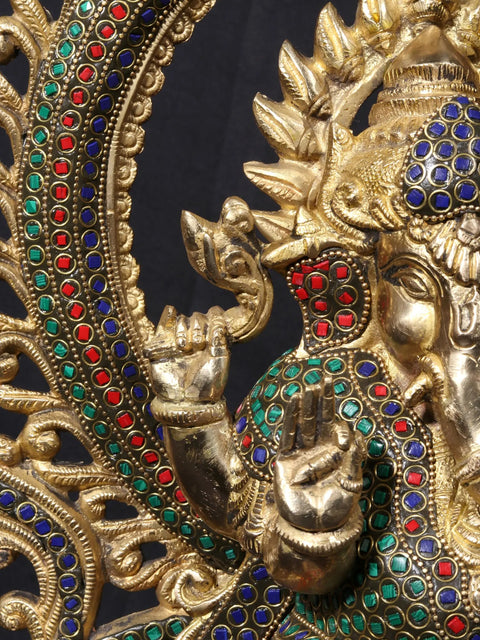 16'' Ganesha Seated On Chowki | Fine Stone Work