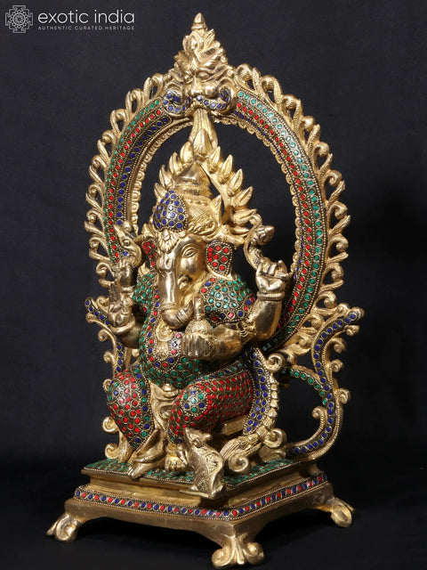16'' Ganesha Seated On Chowki | Fine Stone Work