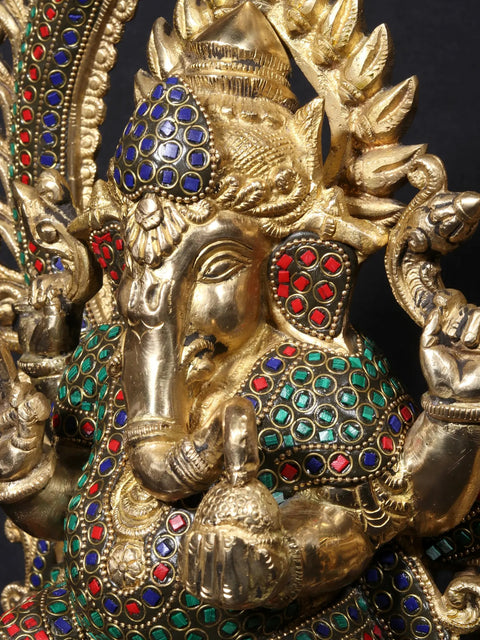 16'' Ganesha Seated On Chowki | Fine Stone Work