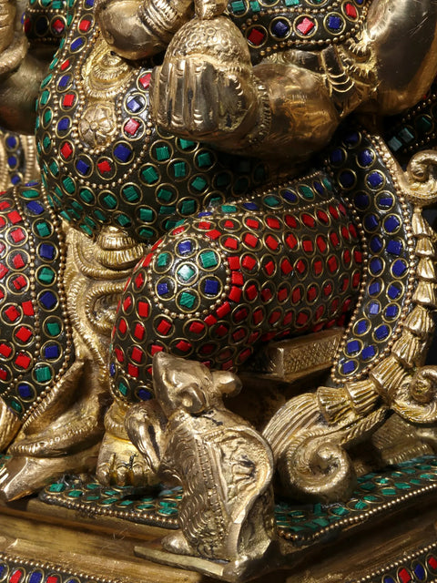 16'' Ganesha Seated On Chowki | Fine Stone Work