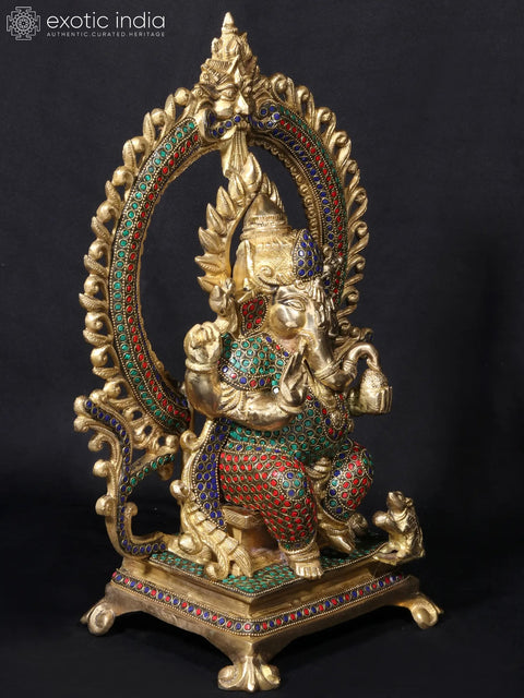 16'' Ganesha Seated On Chowki | Fine Stone Work