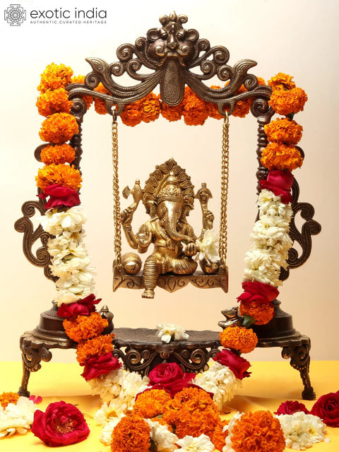 19'' Swinging Brass Ganesha Statue In Beautiful Design