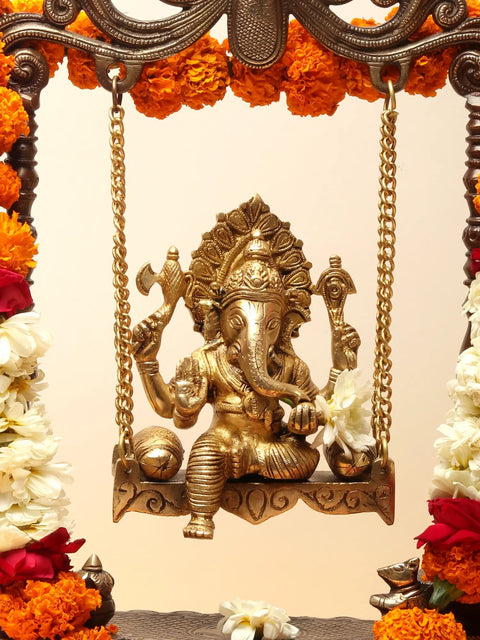 19'' Swinging Brass Ganesha Statue In Beautiful Design