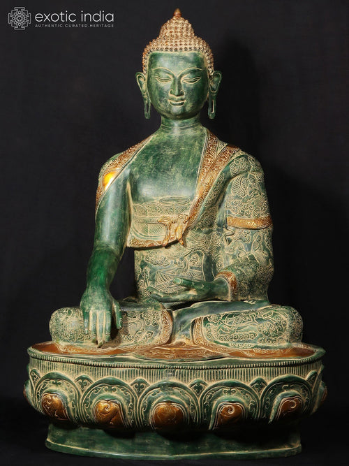 33" Buddha Bhumisparsha Mudra Brass Statue With Life Story Engraved