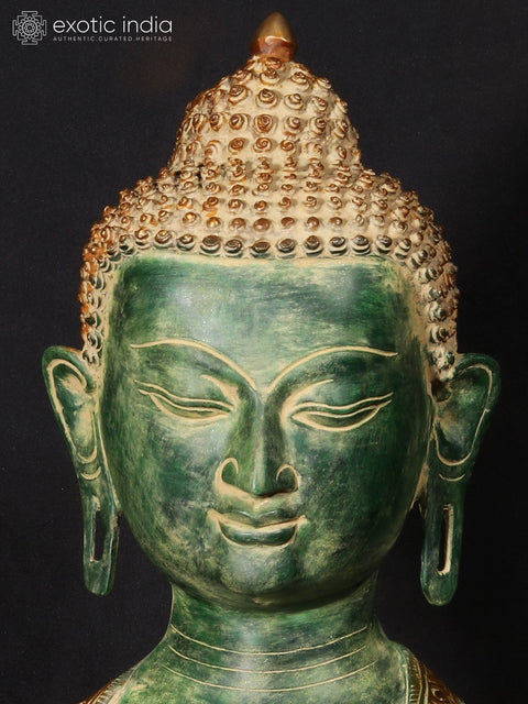 33'' Buddha In Bhumisparsha Mudra With Life Story Engraved | Brass Statue