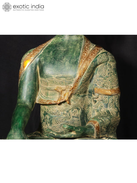 33'' Buddha In Bhumisparsha Mudra With Life Story Engraved | Brass Statue