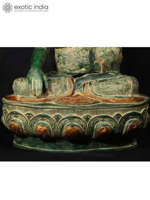 33'' Buddha In Bhumisparsha Mudra With Life Story Engraved | Brass Statue