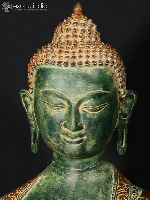 33'' Buddha In Bhumisparsha Mudra With Life Story Engraved | Brass Statue