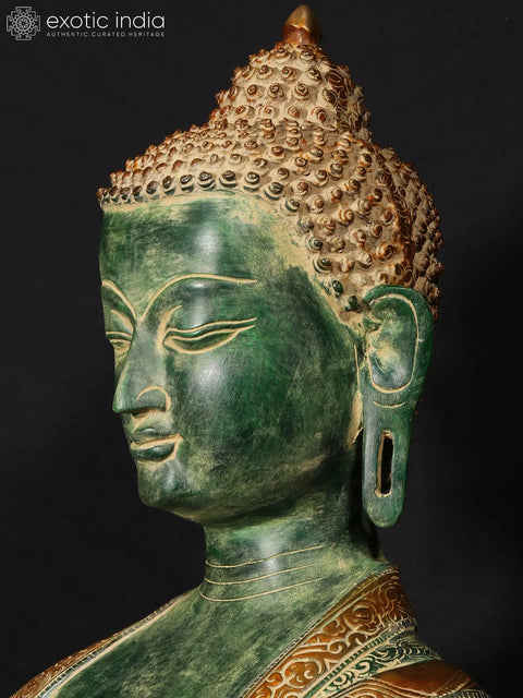 33'' Buddha In Bhumisparsha Mudra With Life Story Engraved | Brass Statue