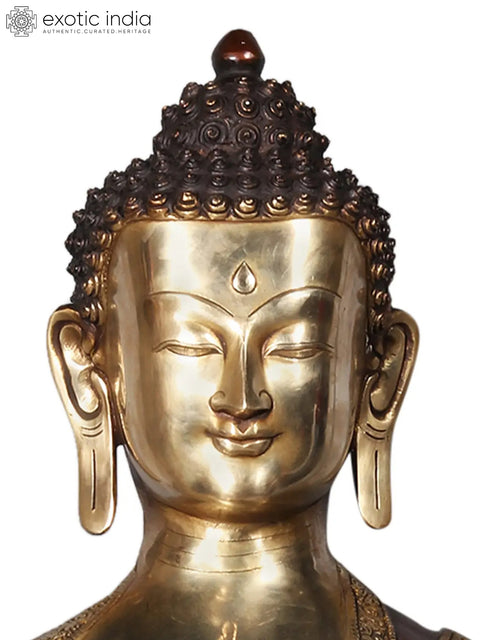 32'' Shakyamuni Buddha With Dragon Engraved | Brass Statue