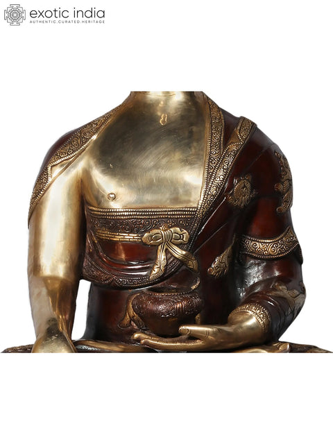 32'' Shakyamuni Buddha With Dragon Engraved | Brass Statue