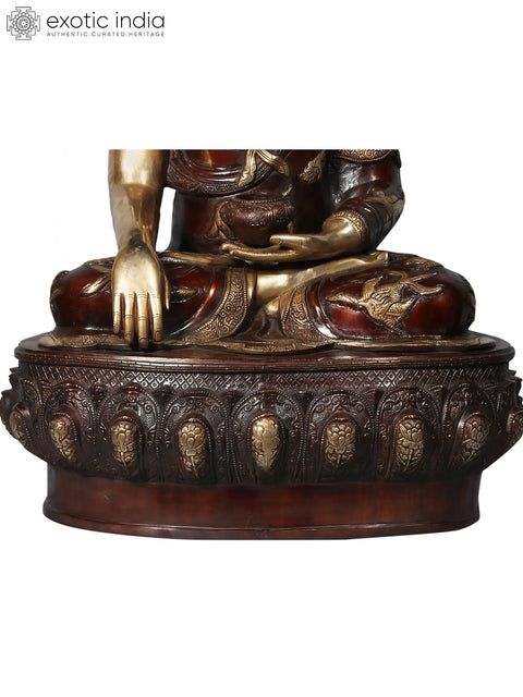 32'' Shakyamuni Buddha With Dragon Engraved | Brass Statue