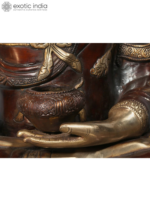 32'' Shakyamuni Buddha With Dragon Engraved | Brass Statue