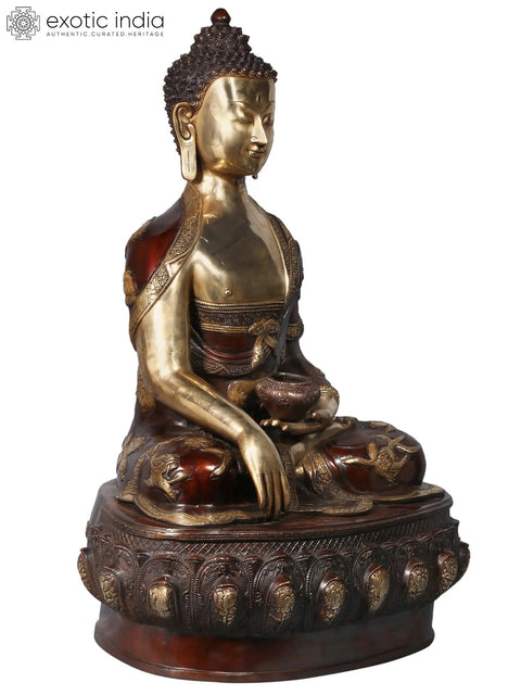 32'' Shakyamuni Buddha With Dragon Engraved | Brass Statue