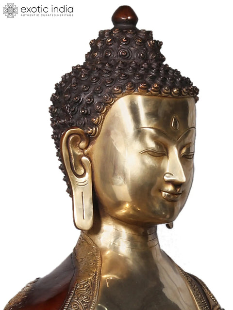 32'' Shakyamuni Buddha With Dragon Engraved | Brass Statue