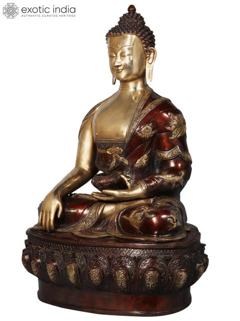 32'' Shakyamuni Buddha With Dragon Engraved | Brass Statue