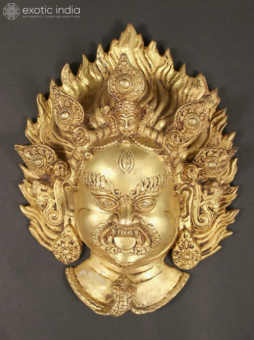 12" Brass Bhairava Mask Wall Hanging for Home Decor