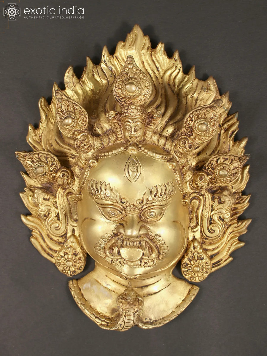 12" Brass Bhairava Mask Wall Hanging for Home Decor