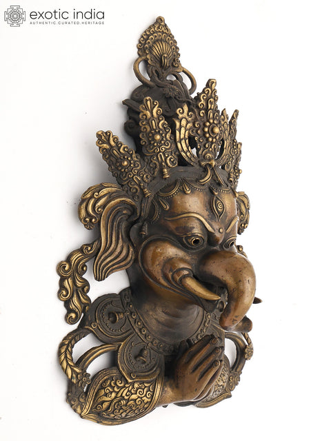 13" Namaskar Ganesha Face Wall Hanging from Nepal