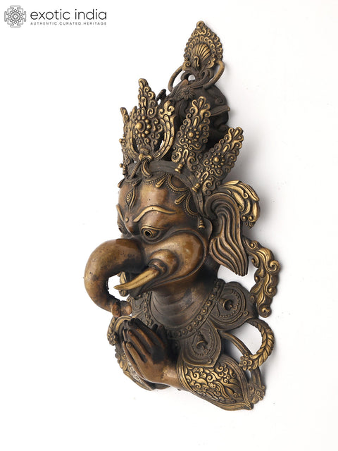 13" Namaskar Ganesha Face Wall Hanging from Nepal