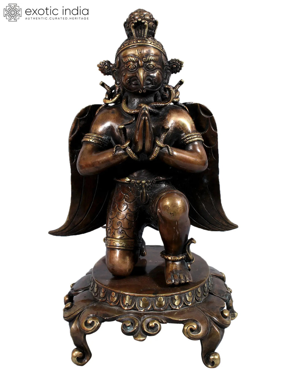 13" Sitting Garuda Namaskar Mudra Brass Statue