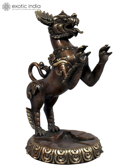 11" Tibetan Buddhist Temple Lion Brass Statue