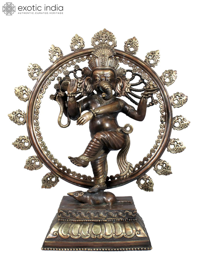 20" Dancing Ganesha Brass Statue Handmade Home Decor