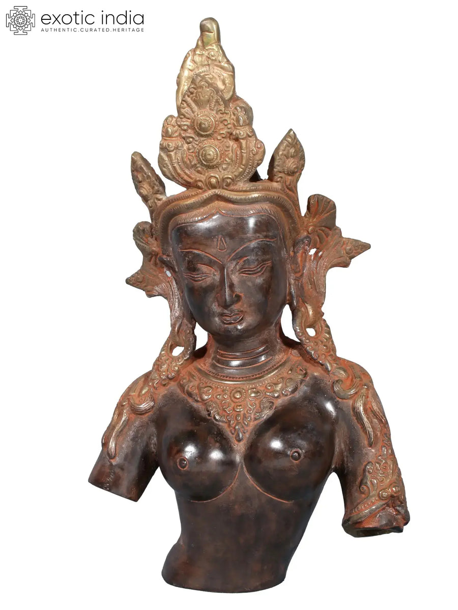 13" Goddess Tara Brass Bust Statue for Pooja
