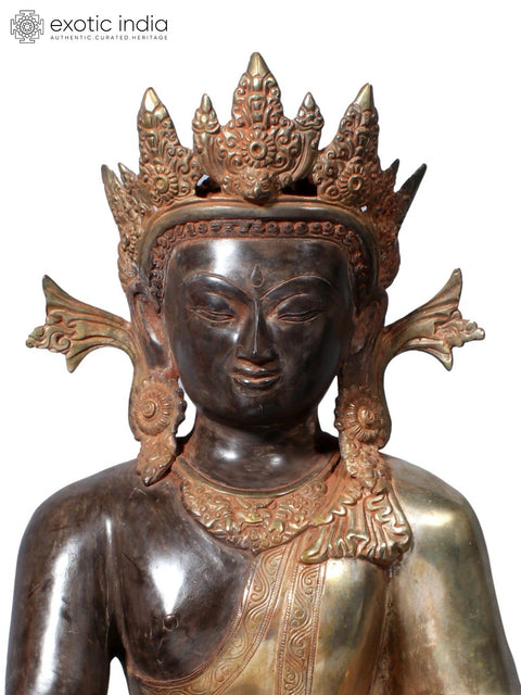 21" Crowned Buddha in Brass