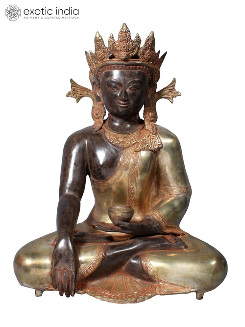 21" Crowned Buddha Brass Statue for Home Decor