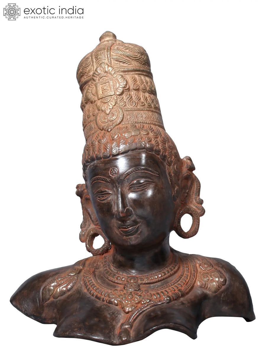 11" Brass Goddess Parvati Head Sculpture