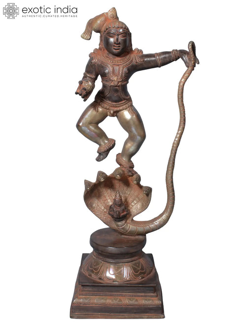 18" Kaliya Krishna Brass Statue Handmade