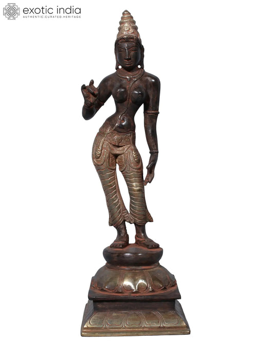 12" Standing Goddess Parvati Brass Statue for Home Pooja