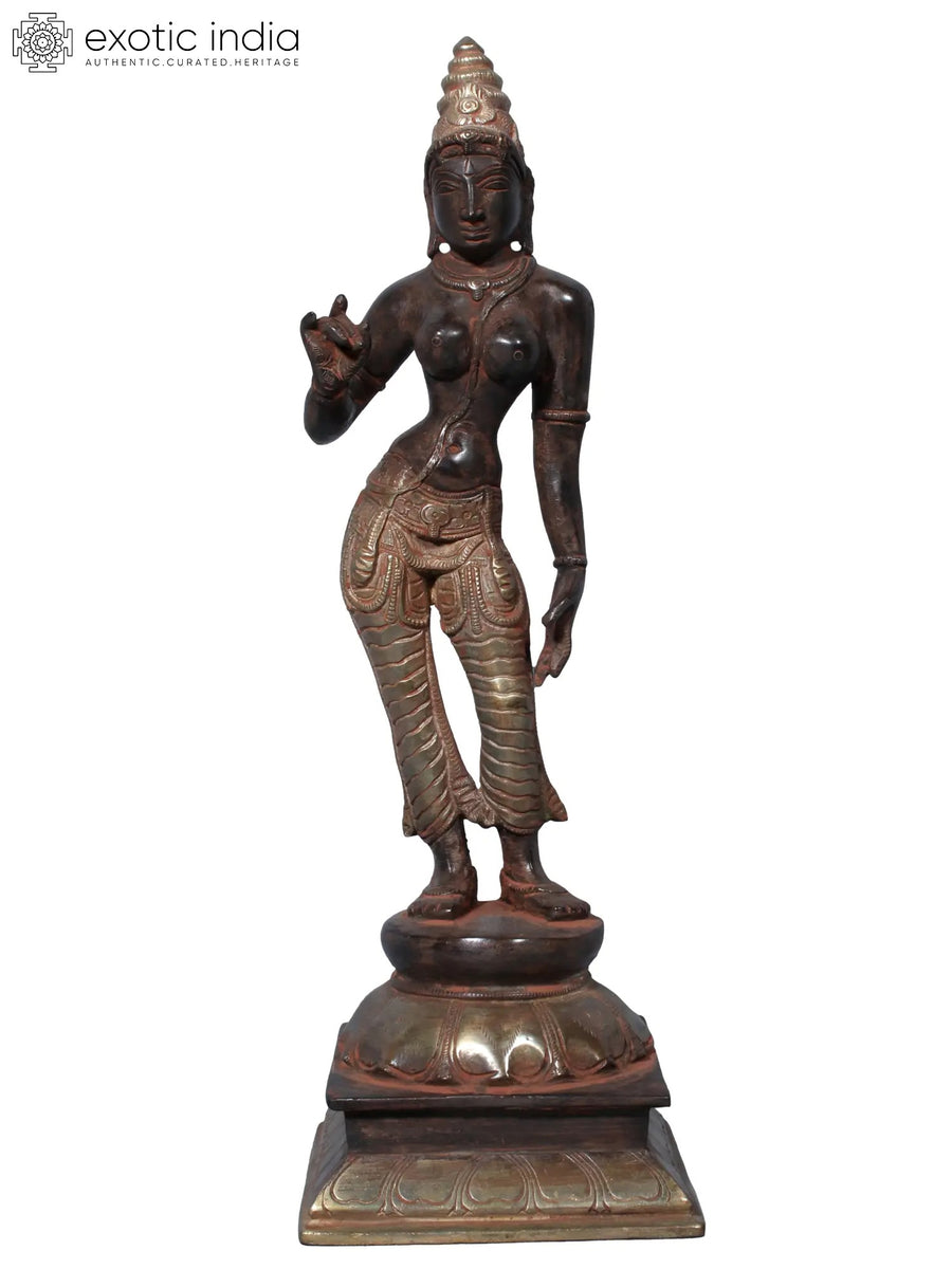 12" Standing Goddess Parvati Brass Statue for Home Pooja
